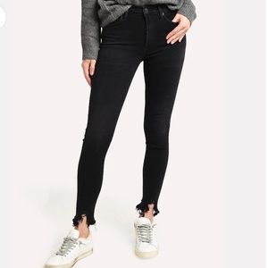 AGOLDE Sophie Mid Rise Skinny Ankle Jeans in Black with Distressed Hem